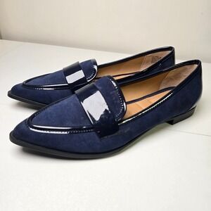 Kelly & Katie Navy Suede Patent Trim Loafers Size 8 Office Casual Flats